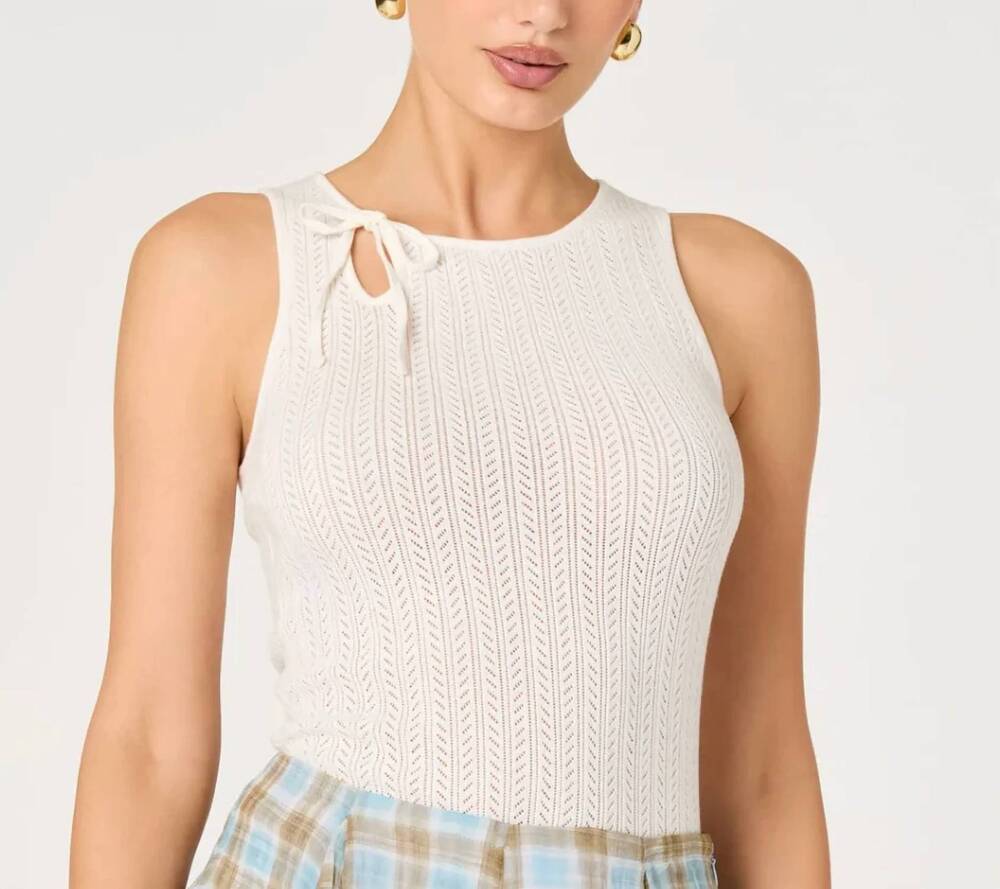 NEW ASTR alyse pointelle knit top in white
